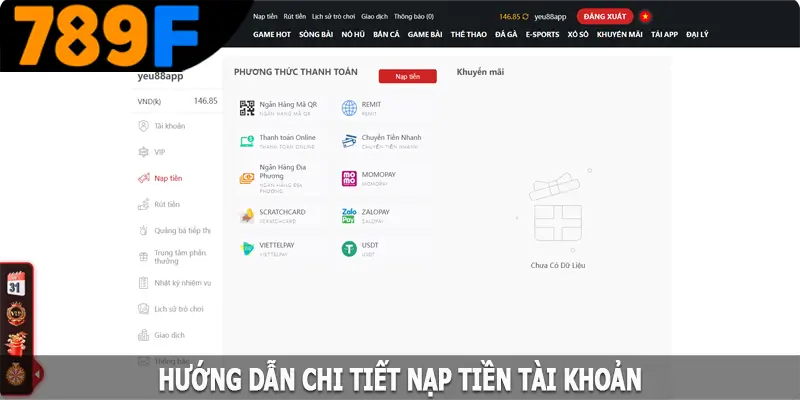 Hướng dẫn chi tiết nạp tiền qua các phương thức tại 789F Hướng dẫn chi tiết nạp tiền qua các phương thức tại 789F